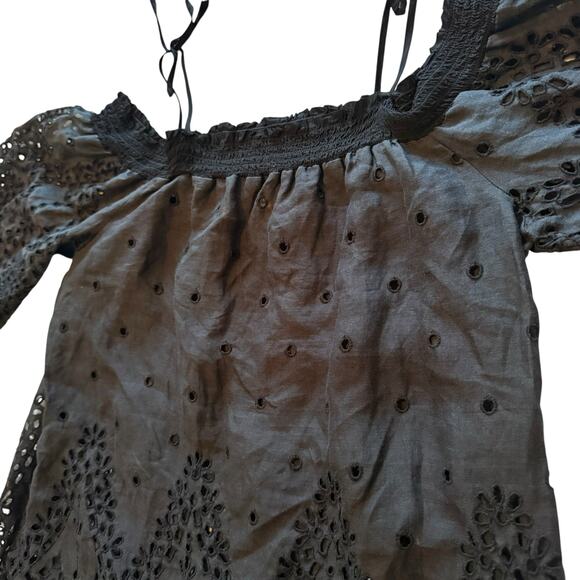 Love Johnny Was Off The Shoulder Floral Eyelet Top Blouse Black - Size Medium - Picture 4 of 10